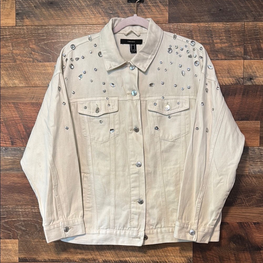 Forever 21 Embellished Rhinestone Jean Jacket